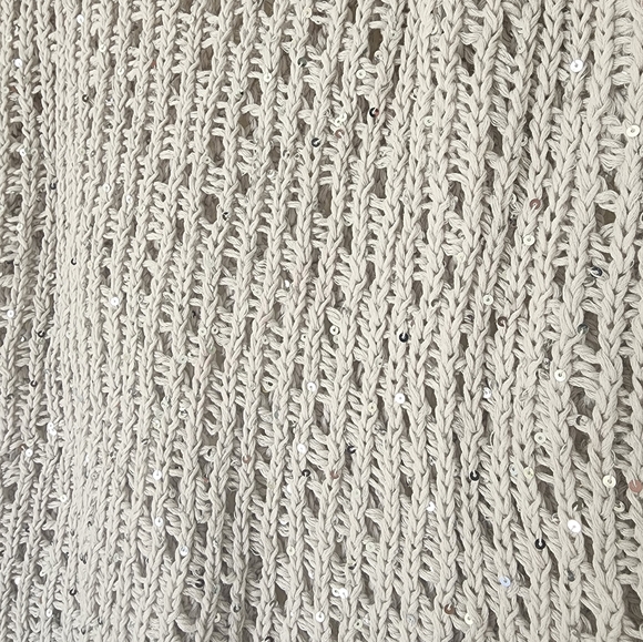 EILEEN FISHER Silver Sequined Chain Mail Knit Sleeveless Knit Top, petite - Picture 8 of 8